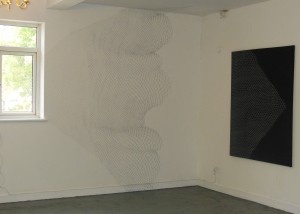 Cyclone Fence (wall, ceiling, window & floor drawing and canvas)